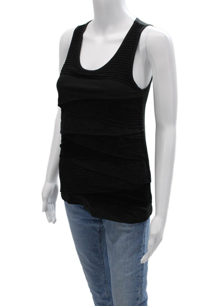 Theory Women Sleeveless Tank Black Cotton Spandex Round Neck Petite Size S