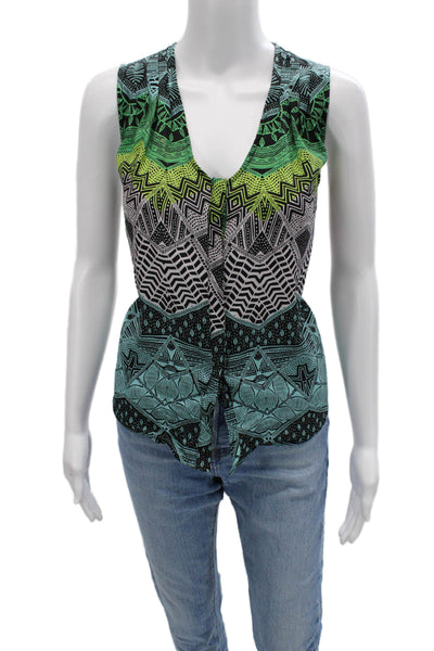 Mara Hoffman Women Sleeveless V-Neck Geometric Aztec Black Tank Size XS