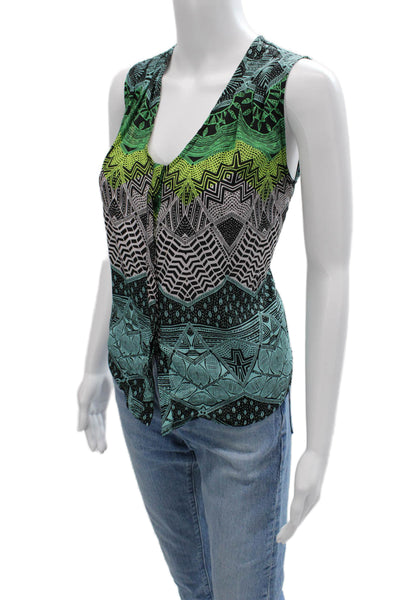 Mara Hoffman Women Sleeveless V-Neck Geometric Aztec Black Tank Size XS