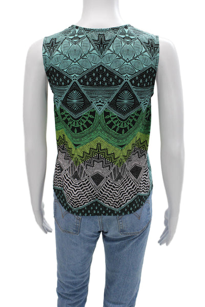 Mara Hoffman Women Sleeveless V-Neck Geometric Aztec Black Tank Size XS