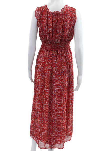 Max Studio Women Red Floral V-Neck Maxi Sundress Bohemian Sleeveless Size S