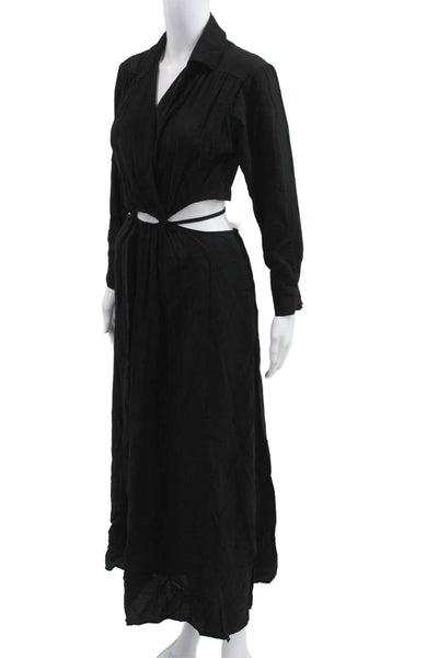 YFB Womens Maxi Shirt Dress Black Long Sleeve Collared Rayon Size XS