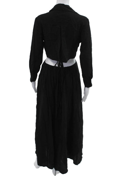 YFB Womens Maxi Shirt Dress Black Long Sleeve Collared Rayon Size XS