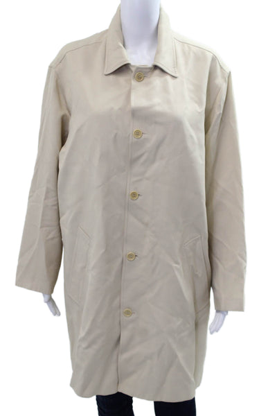 BCBG Max Azria Mens Overcoat Beige Polyester Collared Button Long Sleeve Size S