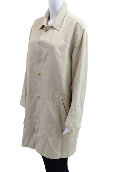 BCBG Max Azria Mens Overcoat Beige Polyester Collared Button Long Sleeve Size S
