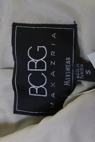 BCBG Max Azria Mens Overcoat Beige Polyester Collared Button Long Sleeve Size S