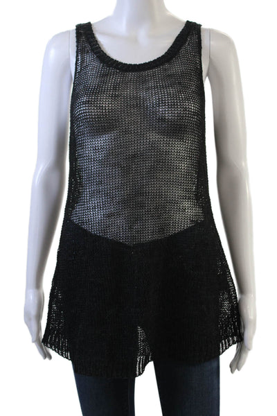 Eileen Fisher Womens Sleeveless Tunic Tank Black Round Neck Linen Size XS