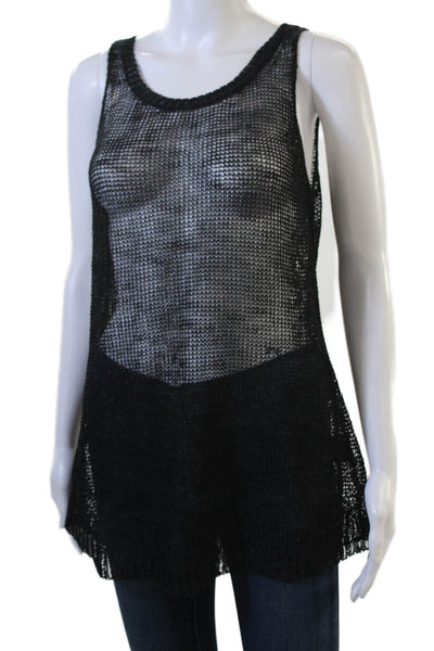 Eileen Fisher Womens Sleeveless Tunic Tank Black Round Neck Linen Size XS
