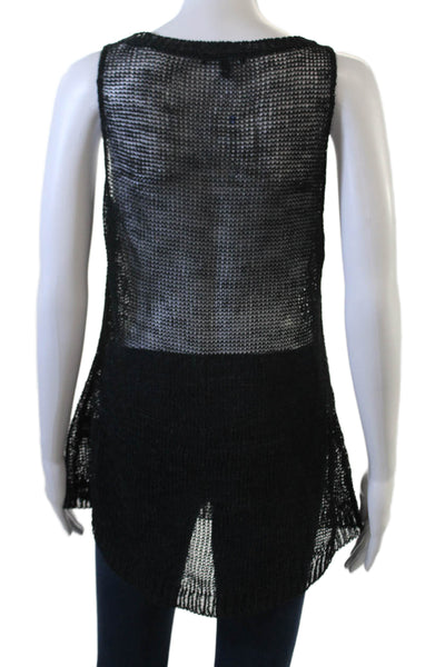 Eileen Fisher Womens Sleeveless Tunic Tank Black Round Neck Linen Size XS