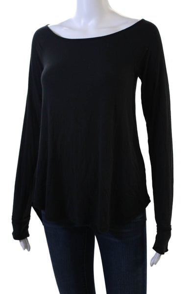 Calypso Saint Barth Women Black Basic Long Sleeve Round Neck T-Shirt Size S