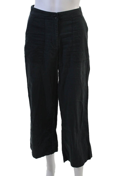 Eileen Fisher Women Cropped Pants Black 100% Organic Cotton Button Size 4P