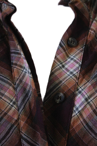 Peruvian Connection Women Shirt Dress Brown Plaid Long Sleeve Collared Size 2