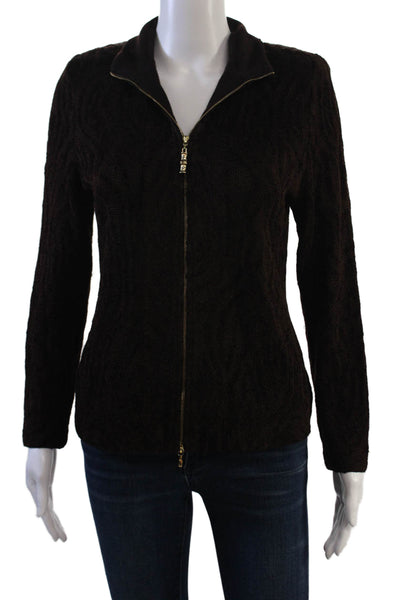 St. John Sport By Marie Gray Women Brown Wool Zip Cardigan Long Sleeve Size S