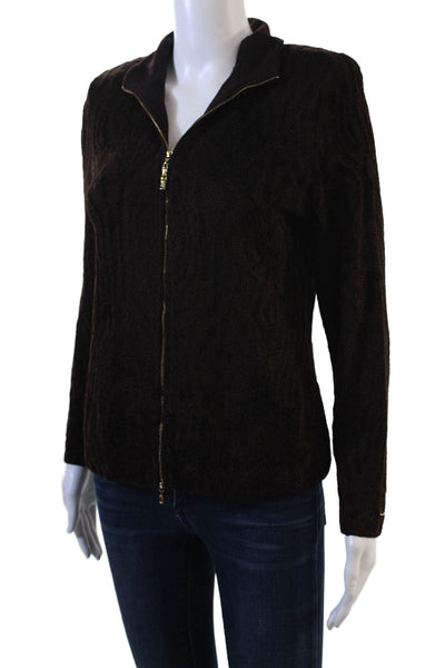 St. John Sport By Marie Gray Women Brown Wool Zip Cardigan Long Sleeve Size S