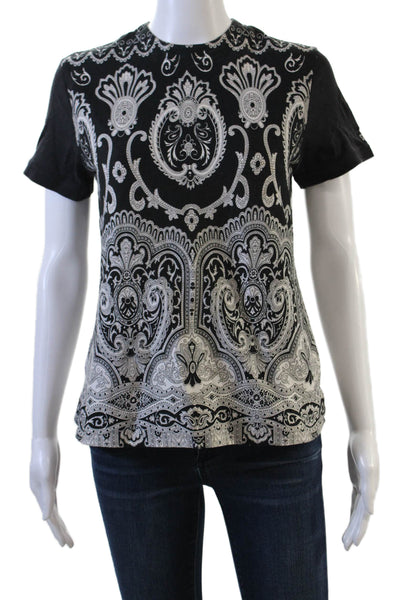 St. John Sport By Marie Gray Women Black Paisley T-Shirt Short Sleeve Size PP