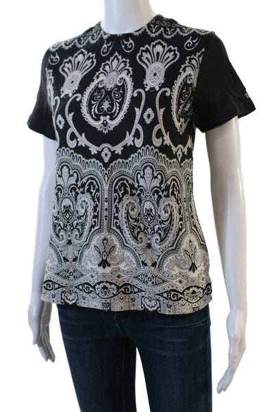 St. John Sport By Marie Gray Women Black Paisley T-Shirt Short Sleeve Size PP