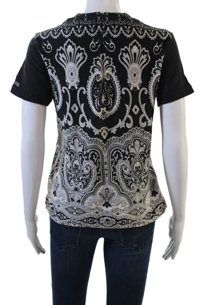 St. John Sport By Marie Gray Women Black Paisley T-Shirt Short Sleeve Size PP