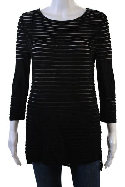 St. John Women Tunic Black Striped 3/4 Sleeve Size PP