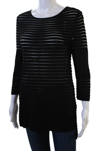 St. John Women Tunic Black Striped 3/4 Sleeve Size PP