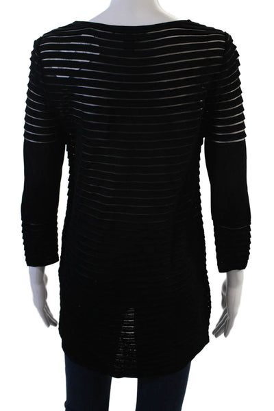 St. John Women Tunic Black Striped 3/4 Sleeve Size PP