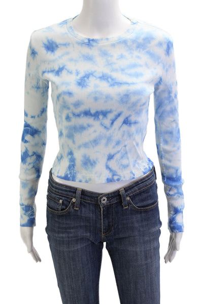 Amo Womens Cropped Basic Blue Cotton Crew Neck Long Sleeve T Shirt 90s Size XS