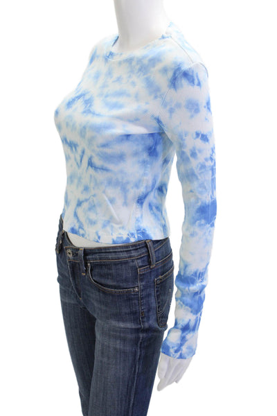 Amo Womens Cropped Basic Blue Cotton Crew Neck Long Sleeve T Shirt 90s Size XS