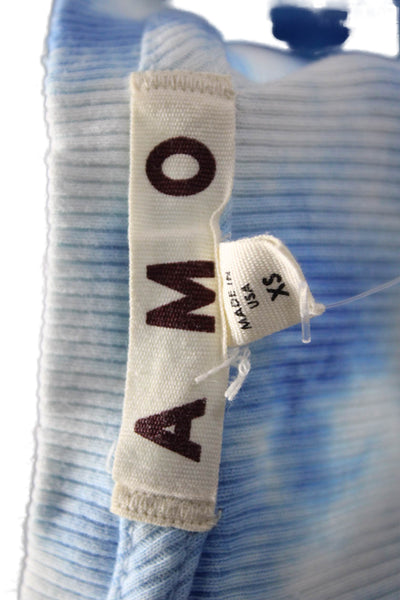 Amo Womens Cropped Basic Blue Cotton Crew Neck Long Sleeve T Shirt 90s Size XS