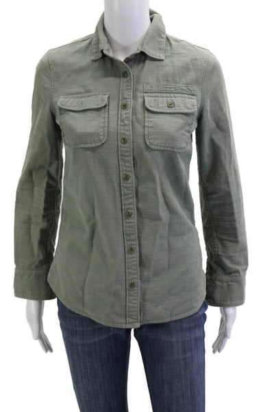 J Crew Womens Basic Green 100% Cotton Collared Button-Up Long Sleeve Size 0