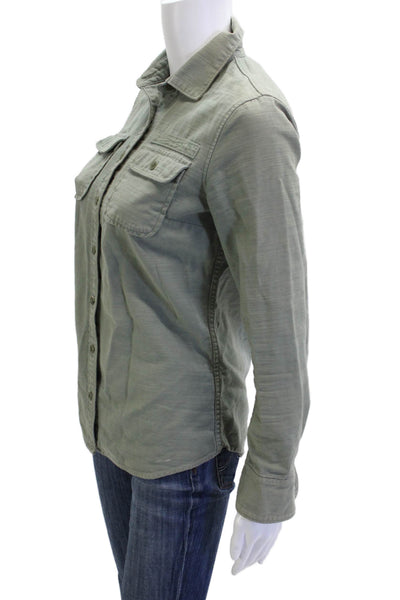 J Crew Womens Basic Green 100% Cotton Collared Button-Up Long Sleeve Size 0