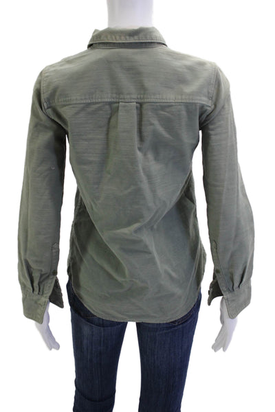 J Crew Womens Basic Green 100% Cotton Collared Button-Up Long Sleeve Size 0