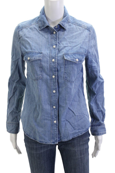 Daniella Erin NYC Women Bohemian Paisley Button-Up Long Sleeve Blue Size XS