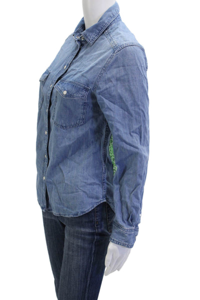 Daniella Erin NYC Women Bohemian Paisley Button-Up Long Sleeve Blue Size XS