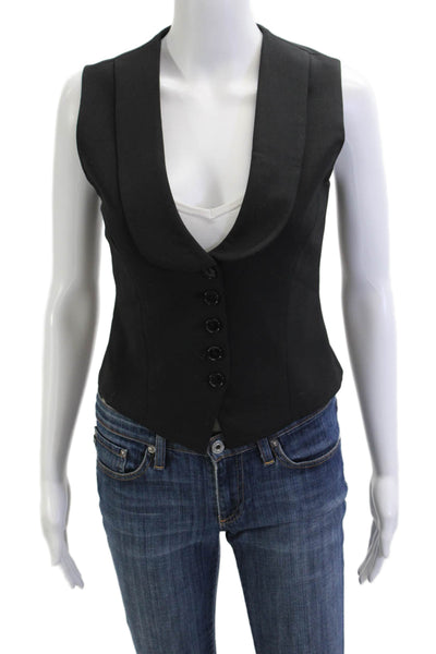 Zara Womens Classic Black V-Neck Suit Vest Button Wool Blend Size XS