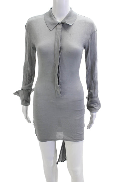 Lioness Womens Bodycon Shirt Dress Gray Longsleeve Collared Viscose Size XS