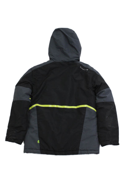 Spyder Boys Long Sleeve Front Zip Hooded Logo Jacket Black Gray Size 10-12