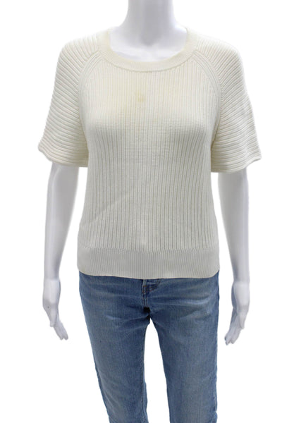 Theory Womens Pullover Sweater Beige Crew Neck Short Sleeve Size S