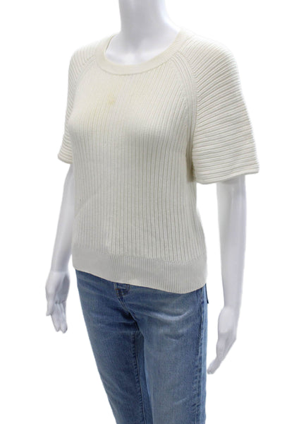 Theory Womens Pullover Sweater Beige Crew Neck Short Sleeve Size S