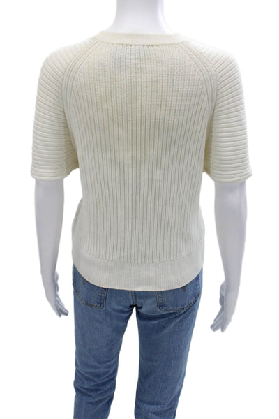 Theory Womens Pullover Sweater Beige Crew Neck Short Sleeve Size S