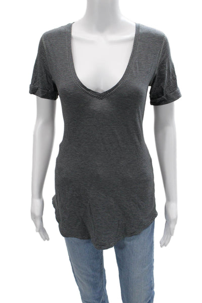 Lululemon Women Jersey Striped V-Neck Short Sleeve T-Shirt Black Size 4