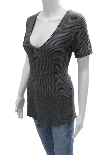 Lululemon Women Jersey Striped V-Neck Short Sleeve T-Shirt Black Size 4