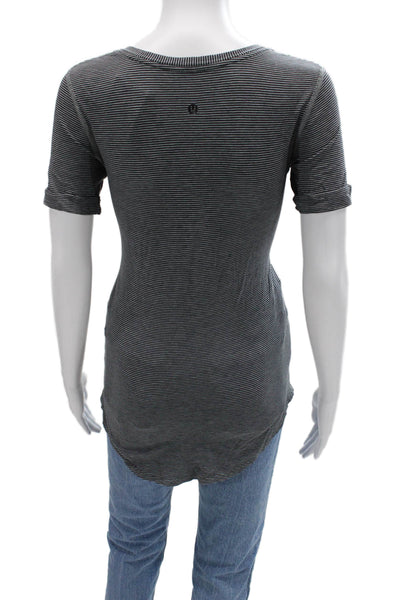 Lululemon Women Jersey Striped V-Neck Short Sleeve T-Shirt Black Size 4