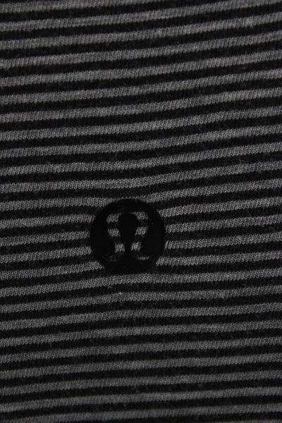 Lululemon Women Jersey Striped V-Neck Short Sleeve T-Shirt Black Size 4