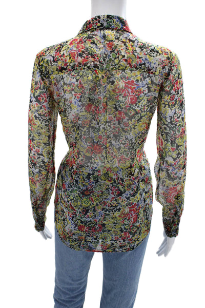 Equipment Femme Women Black Merino Floral Button-Up Blouse Longsleeve Size XS