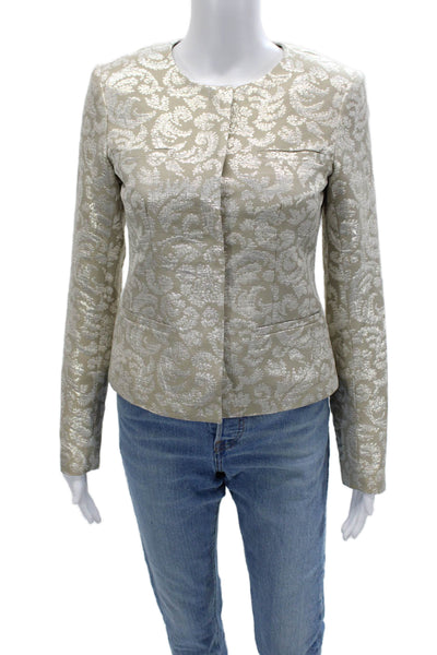 Theory Womens Classic Paisley Beige Blazer Long Sleeve Round Neck Size 2