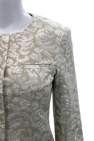 Theory Womens Classic Paisley Beige Blazer Long Sleeve Round Neck Size 2