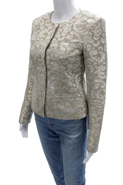 Theory Womens Classic Paisley Beige Blazer Long Sleeve Round Neck Size 2
