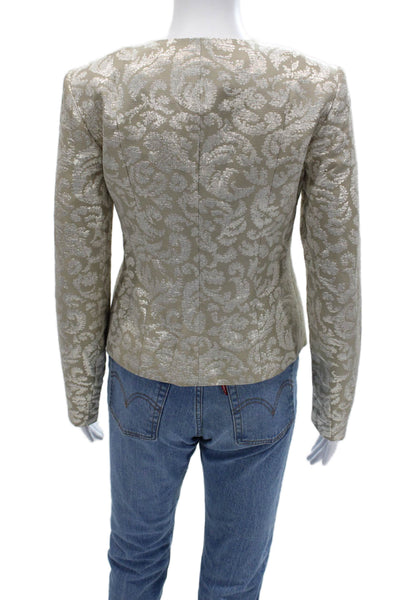 Theory Womens Classic Paisley Beige Blazer Long Sleeve Round Neck Size 2
