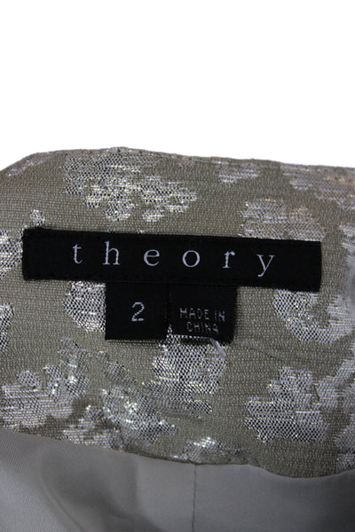 Theory Womens Classic Paisley Beige Blazer Long Sleeve Round Neck Size 2