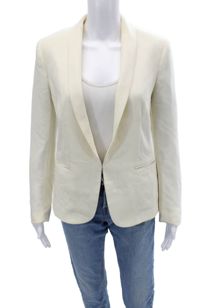 Rag & Bone Womens White V-Neck Blazer Long Sleeve Zip Designer Size 2