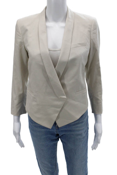 Helmut Lang Womens Beige Virgin Wool V-Neck 3/4 Sleeve Blazer Size 4